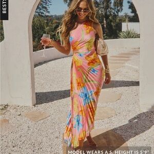 Vici One-Shoulder Floral Dress in Pink and Yellow